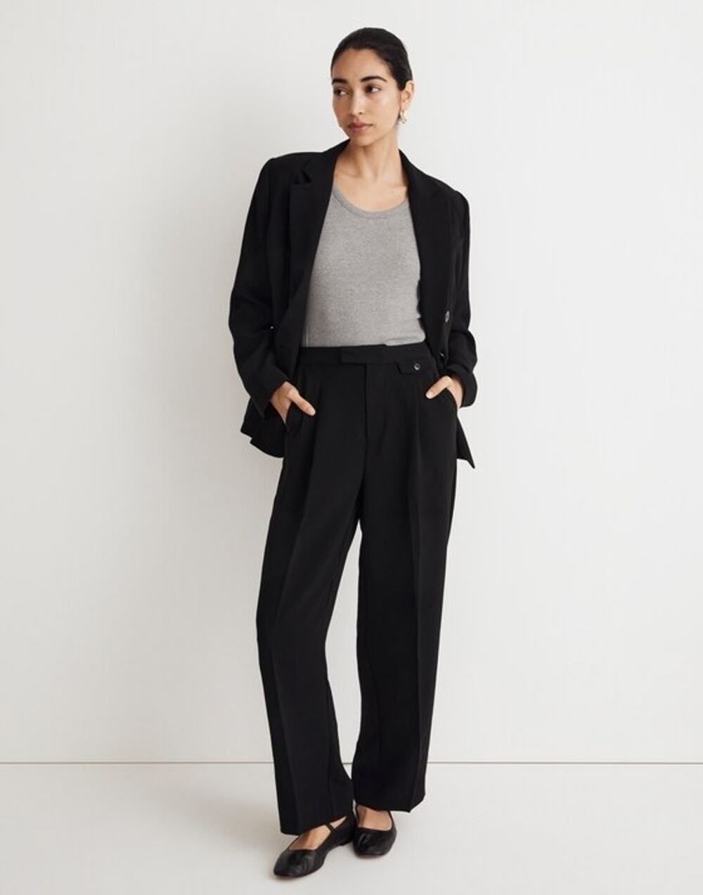 Madewell Black The Petite Rosedale High-Rise Straight Pant in Crepe Size 00P